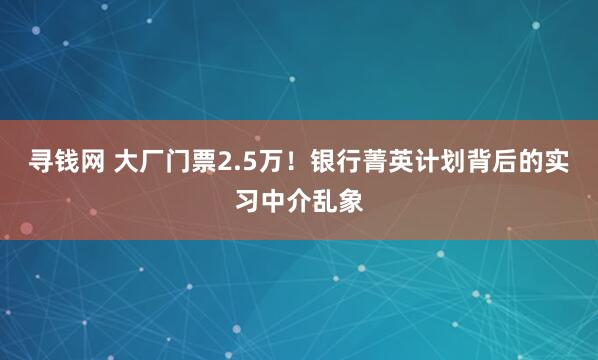 寻钱网 大厂门票2.5万！银行菁英计划背后的实习中介乱象