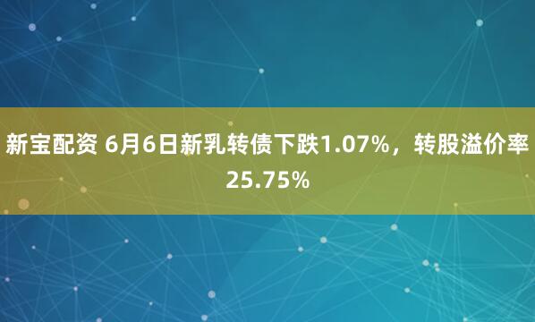 新宝配资 6月6日新乳转债下跌1.07%，转股溢价率25.75%
